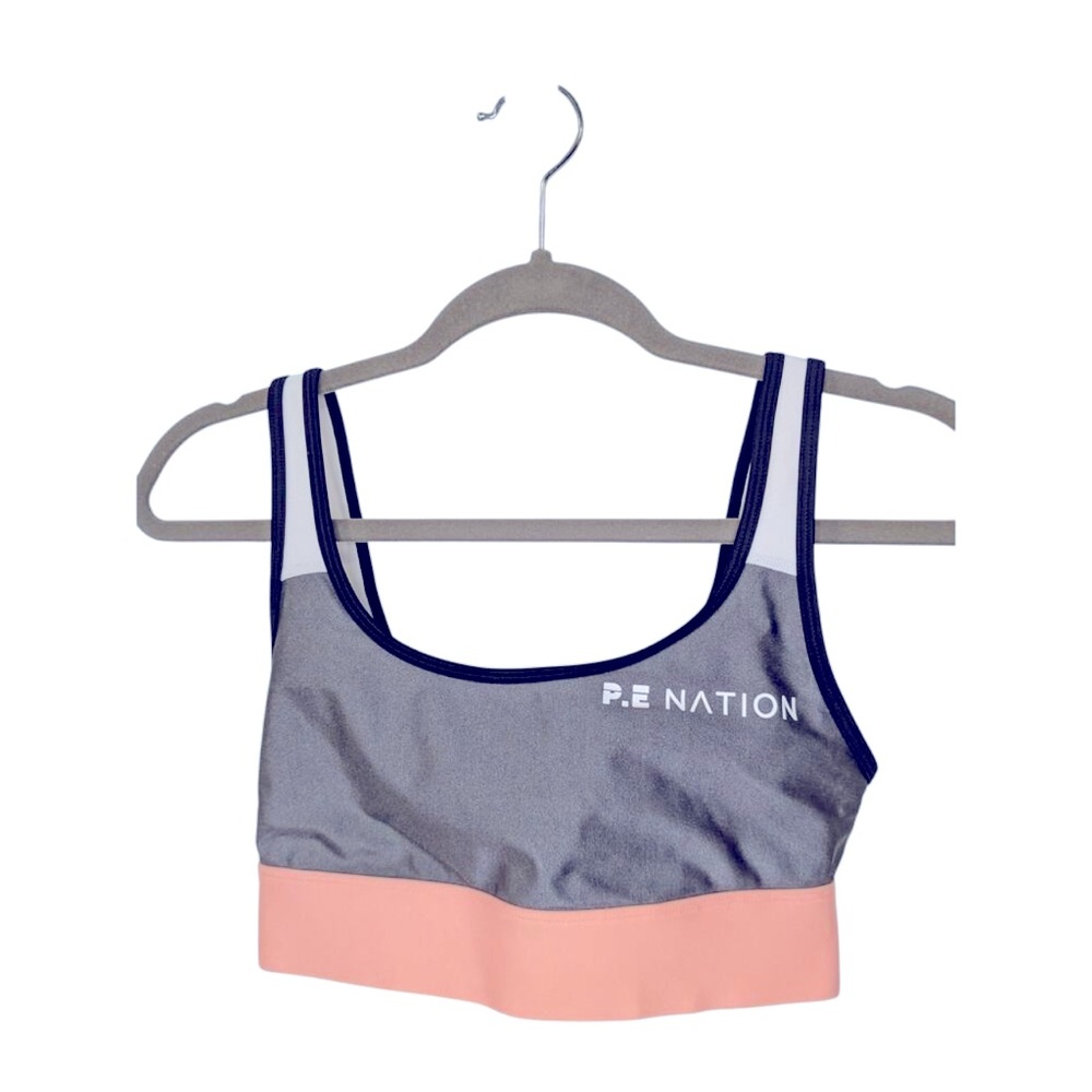 P.E NATION Women's Size Small Side Runner Sports Bra Pewter Gray Pink $109 MSRP